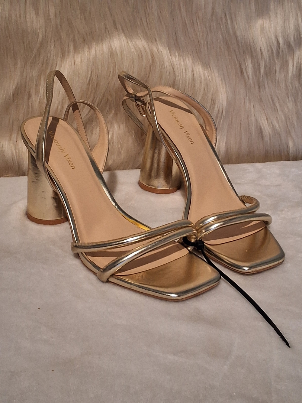 Metallic Gold Block Heel Slingback Sandals